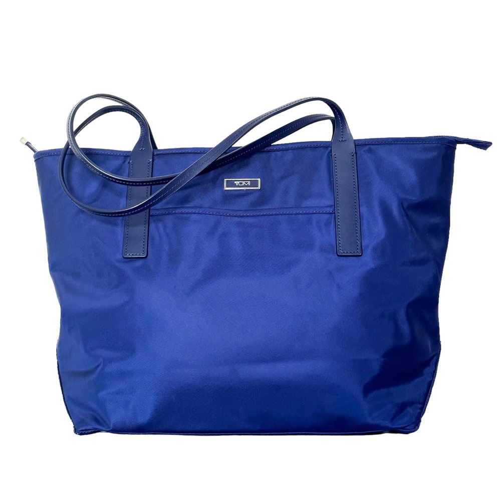 Tumi Voyageur Blue Nylon Zipper Closure Large Tote Shoulder Bag Purse